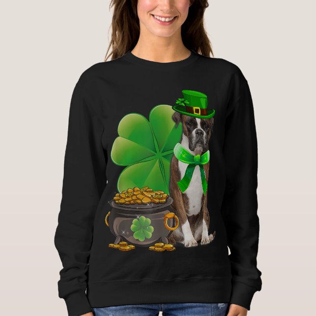 Sweatshirt Funny Boxer Chien Shamrock irlandais Saint Patrick (Devant)