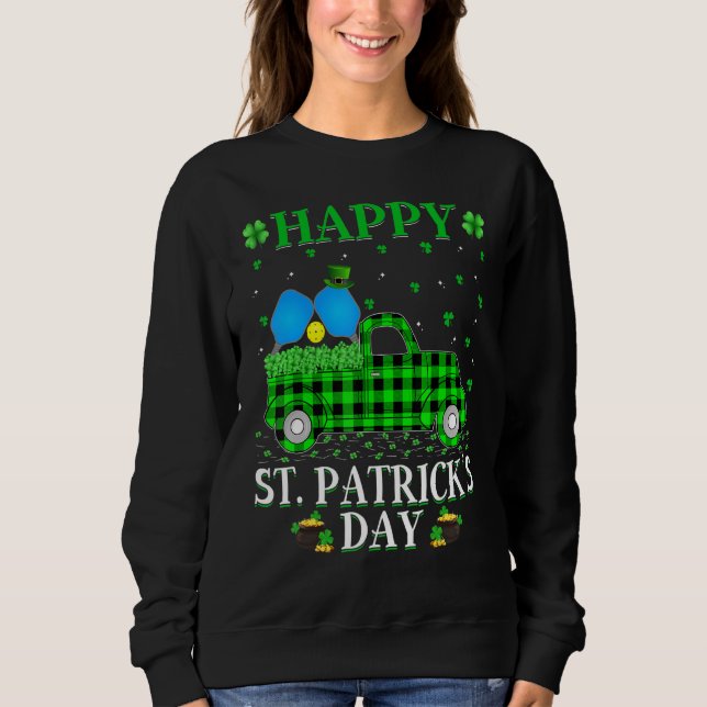 Sweatshirt Funny Buffalo Plaid Camion vert Pickleball St Pat (Devant)