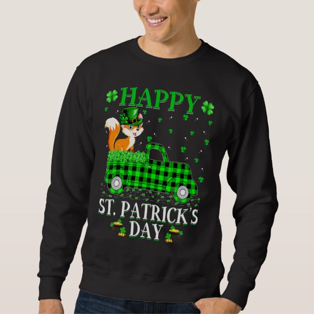 Sweatshirt Funny Buffalo Plaid Green Truck Fox St Patrick's (Devant)