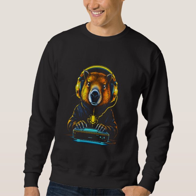 Sweatshirt Funny Capybara Tee Gamepad Headphones Video Games  (Devant)