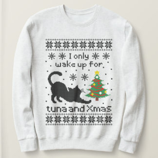 Sweatshirt Funny Cat Pixel Knit Ugly Christmas