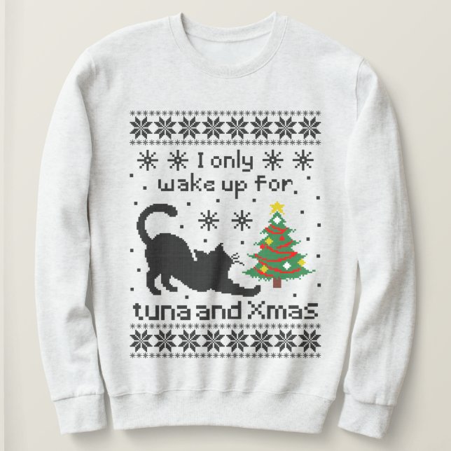 Sweatshirt Funny Cat Pixel Knit Ugly Christmas (Design devant)