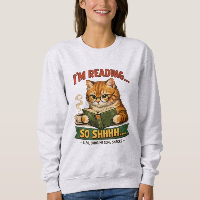 Sweatshirt Funny Cat Reading Retro Book Lover (Devant)