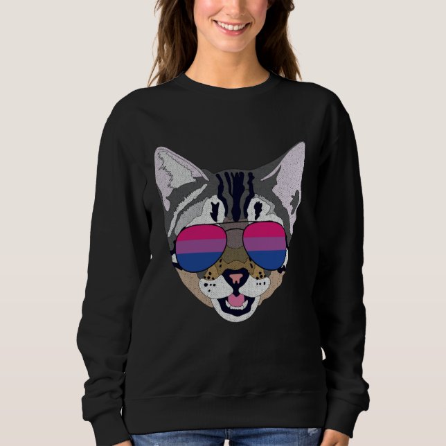 Sweatshirt Funny Cat Sunglasses Bisexual Bi Pride Flag Gift (Devant)