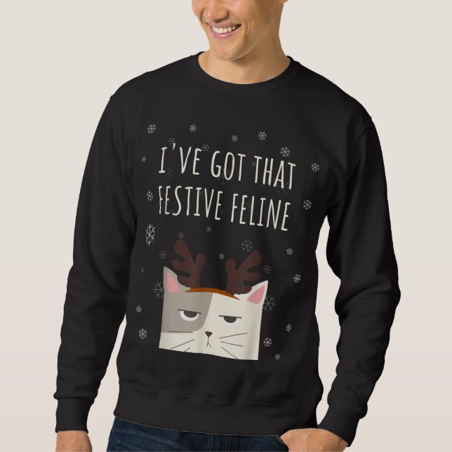 Sweatshirt Funny Chat Festive de Noël Feline (Devant)