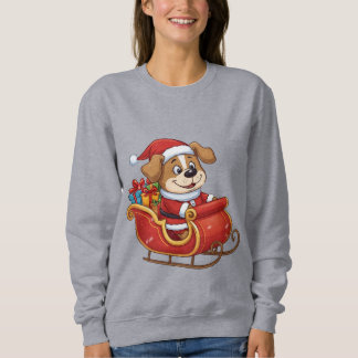 Sweatshirt Funny Christmas Dog T-Shirt | Cute Santa Sleigh 