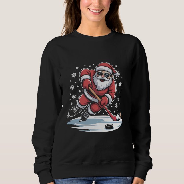 Sweatshirt Funny Christmas Santa Playing Ice Hockey Xmas  (Devant)