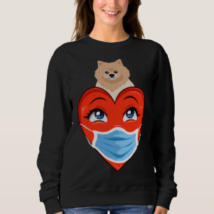 Sweatshirt Funny Coeur de Chien Poméranien En Masque Valentin