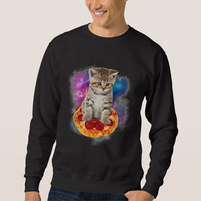 Sweatshirt Funny Galaxy Cat Space Cat Eat Pizza and Taco (Devant)