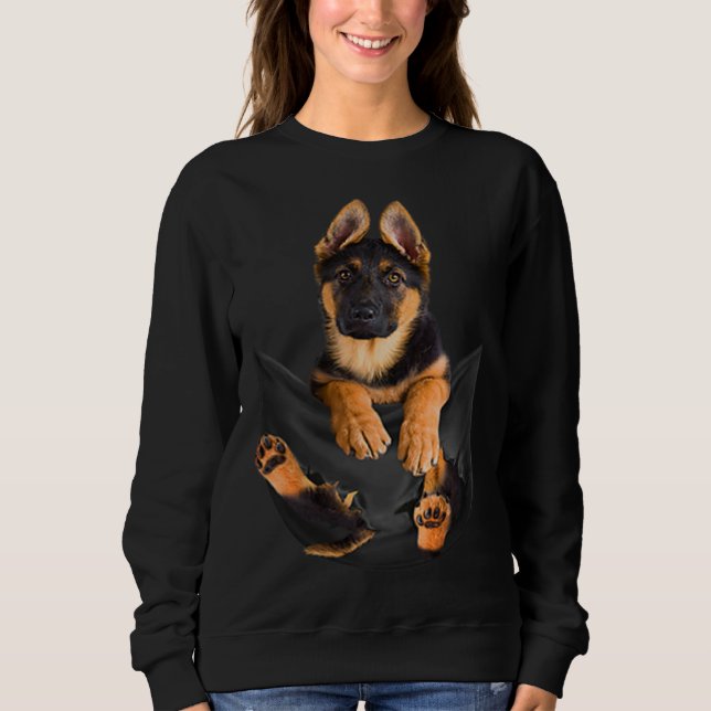 Sweatshirt Funny German Shepherd Dog In Pocket (Devant)