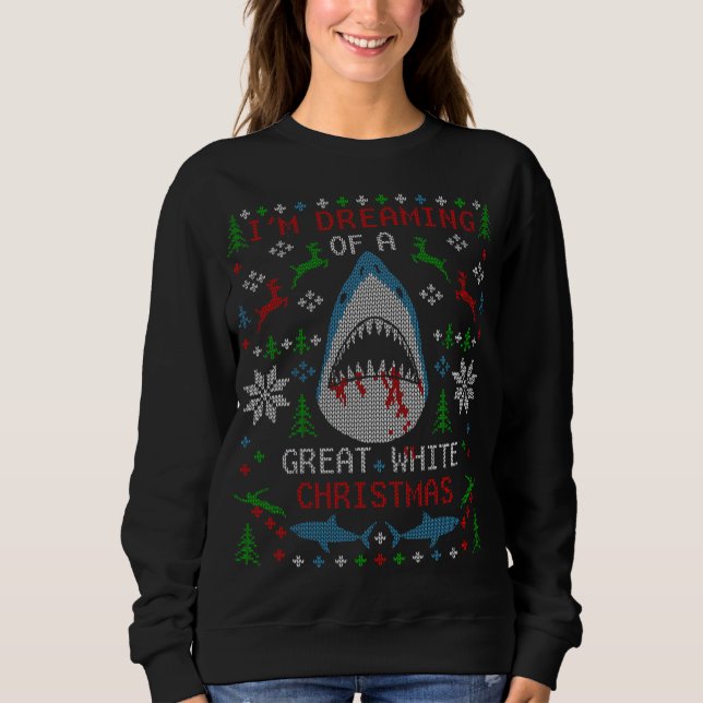 Sweatshirt Funny Grand requin blanc laide Sweater de Noël (Devant)