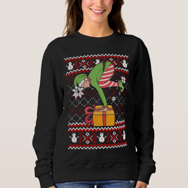 Sweatshirt Funny Green Elf Do Yoga Ugly Christmas Sweater Nam (Devant)