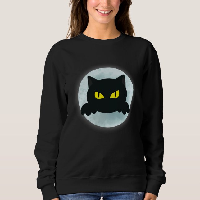 Sweatshirt Funny Halloween party black cat moon design men wo (Devant)