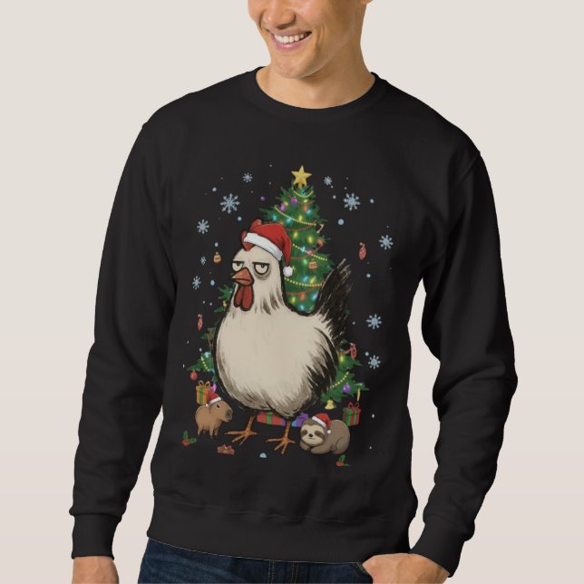 Sweatshirt Funny Holiday Chicken with Capybara & Sloth  (Devant)
