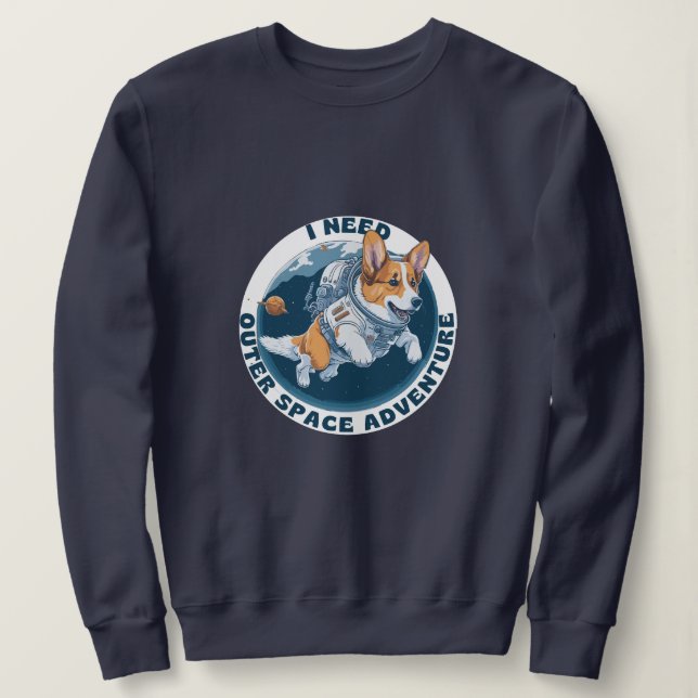 Sweatshirt Funny mignon corgi Chien aventure spatiale (Design devant)