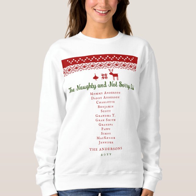 Sweatshirt Funny Naughty Not Désolé Noël Famille nordique (Devant)