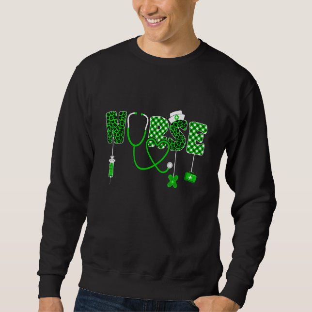 Sweatshirt Funny Nurse Shamrock St Patrick S Day Irish Leopar (Devant)