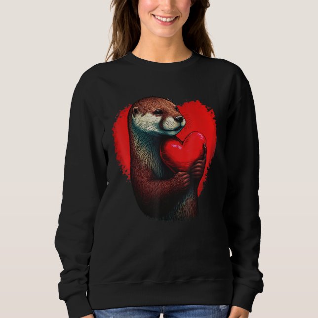 Sweatshirt funny otters hold a red heart for men women kid co (Devant)