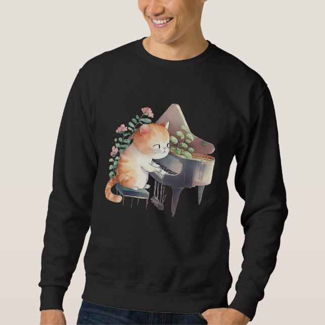 Sweatshirt Funny Piano Music Cat Men Women Kids Cat Piano Lov (Devant)