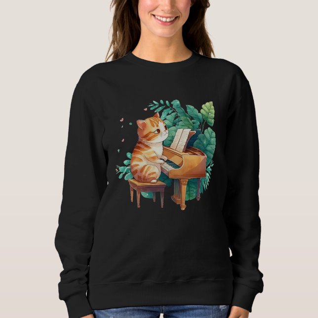 Sweatshirt Funny Piano Music Cat Men Women Kids Cat Piano Lov (Devant)