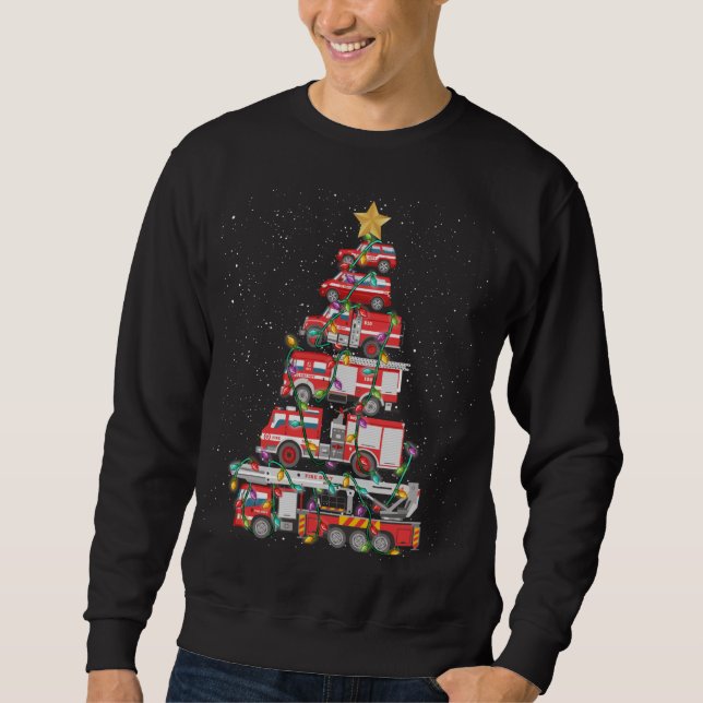 Sweatshirt Funny Pompier Arbre Camion de feu Noël Joyeux Noël (Devant)