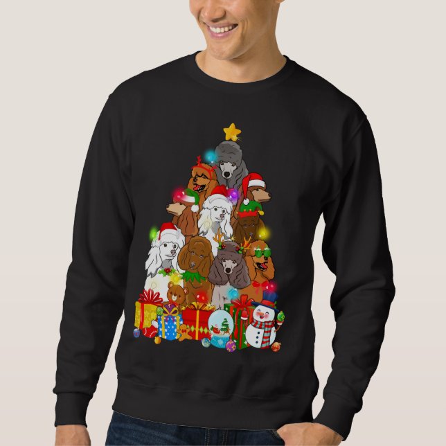 Sweatshirt Funny Poodle Christmas Tree Lights Amoureux des ch (Devant)