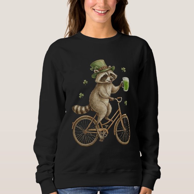 Sweatshirt Funny Raccoon, St. Patrick's Day Irish Shamrock  (Devant)