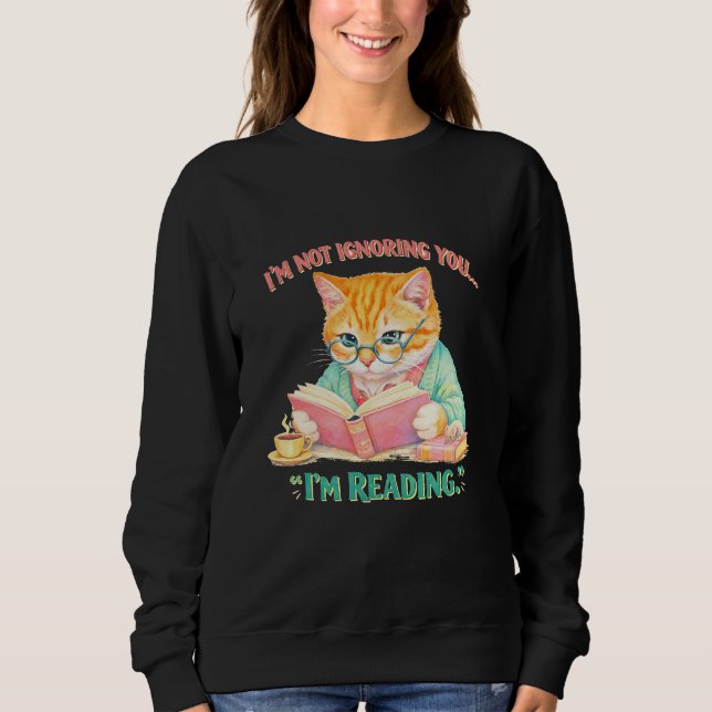 Sweatshirt Funny Reading Cat Retro Book Lover Gift (Devant)