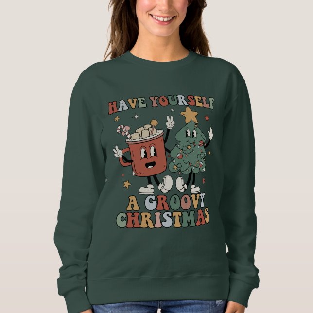 Sweatshirt Funny Retro Boho Have Yourself a Groovy Christmas (Devant)