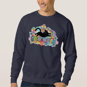 Sweatshirt Funny Retro Champignons Groovin Fleurs Chat Noir