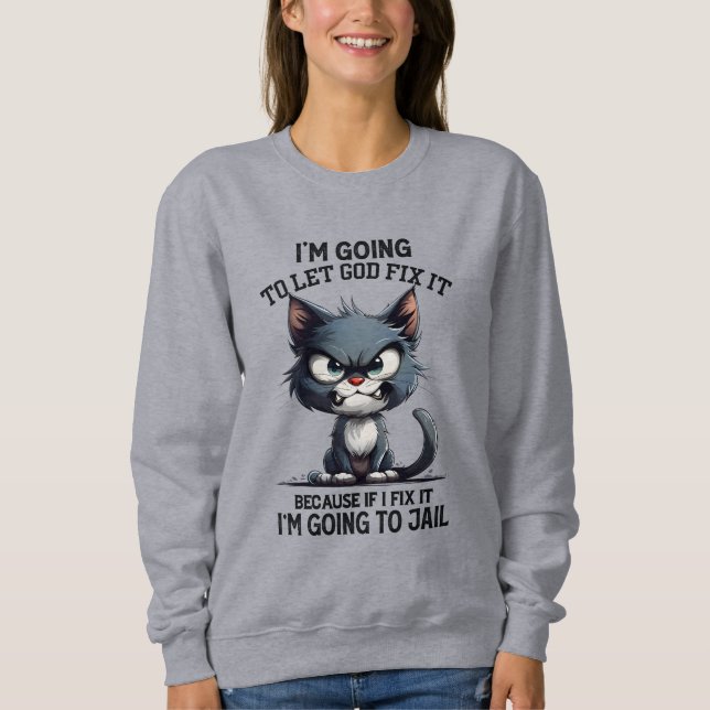 Sweatshirt Funny sarcasme Chat Dieu réparer (Devant)