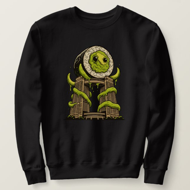 Sweatshirt Funny Sushi Monster Kaiju Urban Attack Design (Design devant)