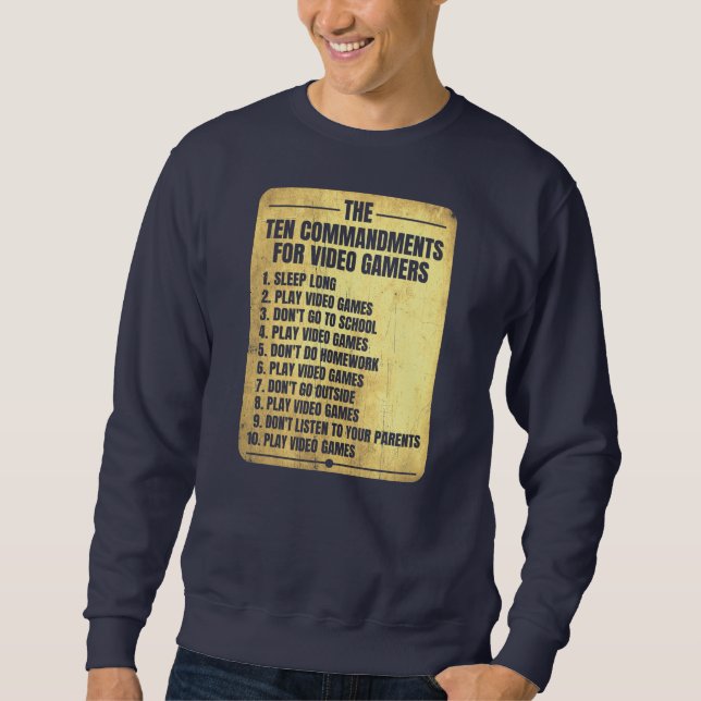 Sweatshirt Funny Ten Commandments For Video Gamers Boys (Devant)