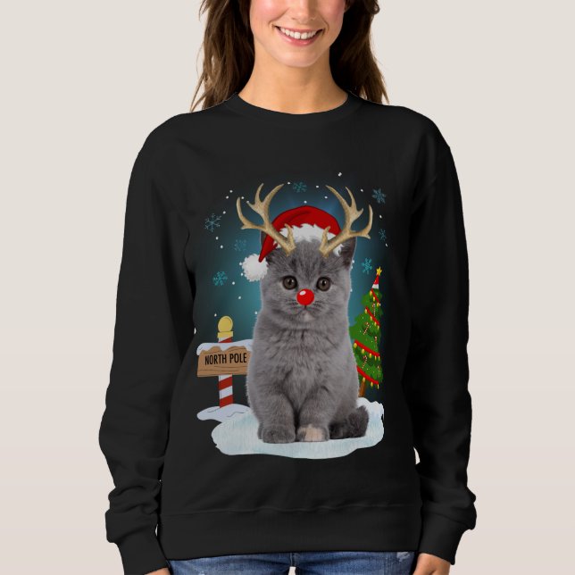 Sweatshirt Funny Ugly Sweater Cat Reindeer Pôle Nord Christy (Devant)