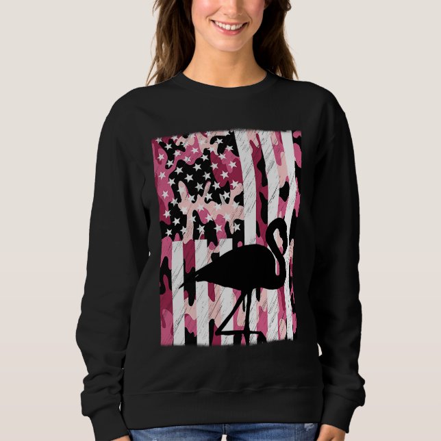 Sweatshirt Funny Vintage Pink Flamingo Camo American Distress (Devant)