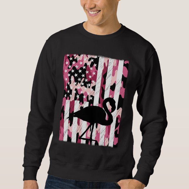 Sweatshirt Funny Vintage Pink Flamingo Camo American Distress (Devant)