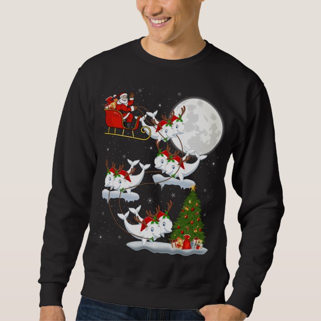Sweatshirt Funny Xmas Éclairage Arbre Père Noël équitation Ba (Devant)