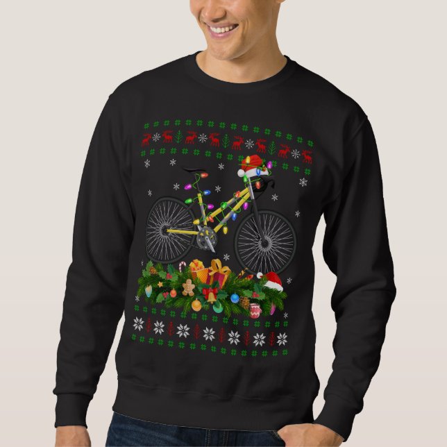 Sweatshirt Funny Xmas Éclairage Arbre Père Noël Vélo moche Ch (Devant)