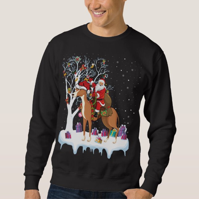 Sweatshirt Funny Xmas Lighting Tree Père Noël équitation Grey (Devant)