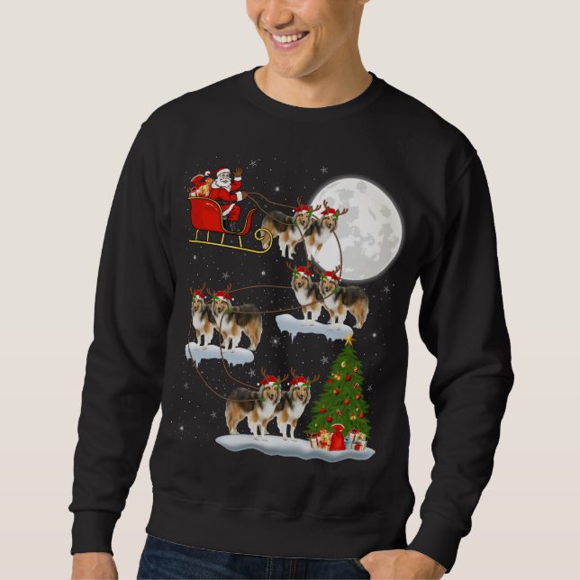 Sweatshirt Funny Xmas Lighting Tree Père Noël Riding Sheltie  (Devant)