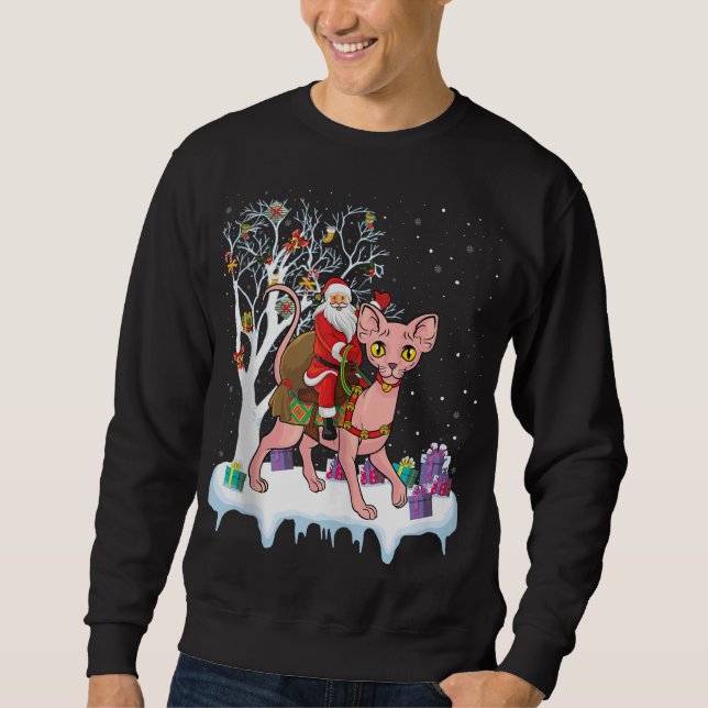 Sweatshirt Funny Xmas Lighting Tree Père Noël Riding Sphynx C (Devant)