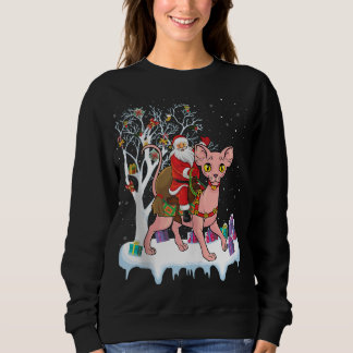 Sweatshirt Funny Xmas Lighting Tree Père Noël Riding Sphynx C