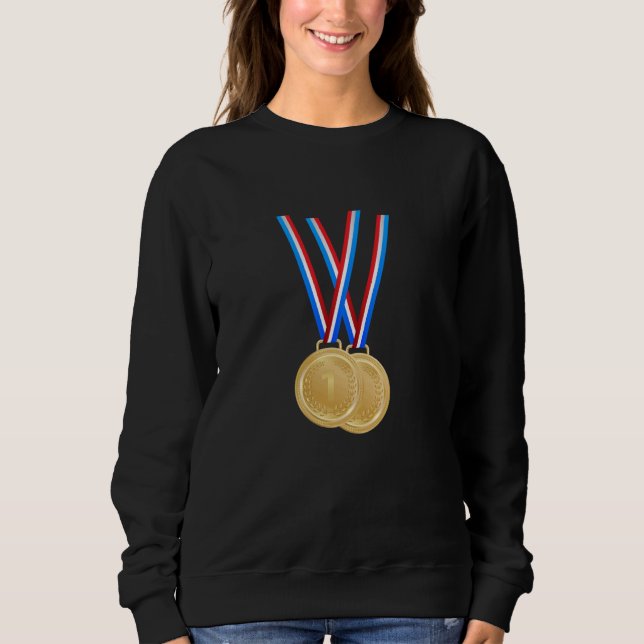 Sweatshirt Gagnants et champions - Médailles d'or amusantes (Devant)