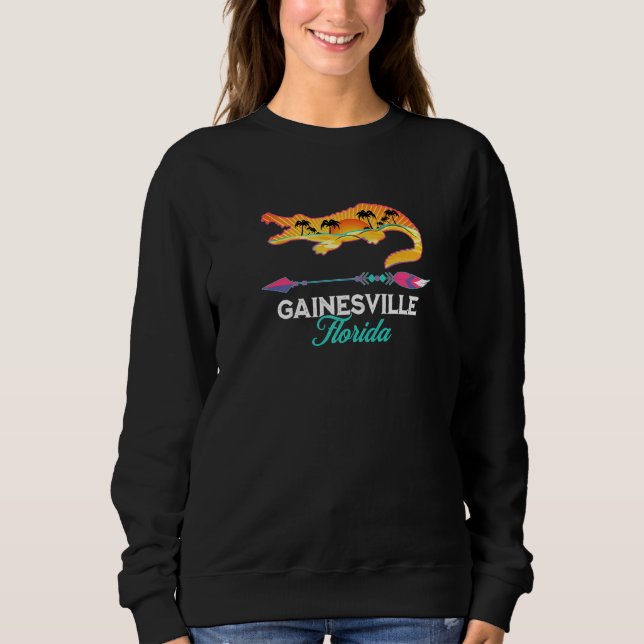 Sweatshirt Gainesville Floride Alligator Retro Sun Palm Trees (Devant)