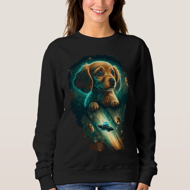 Sweatshirt Galaxy Space Astronaut Puppy Dog Flying Ufo Aliens (Devant)