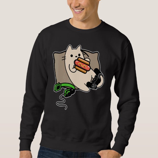 Sweatshirt Gamer Cat Manger Hot Dog Jeu Chargement (Devant)