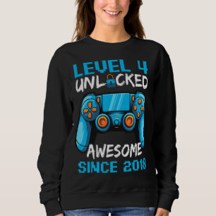 Sweatshirt Gamer Enfant Anniversaire Niveau 4 Déverrouillé Aw