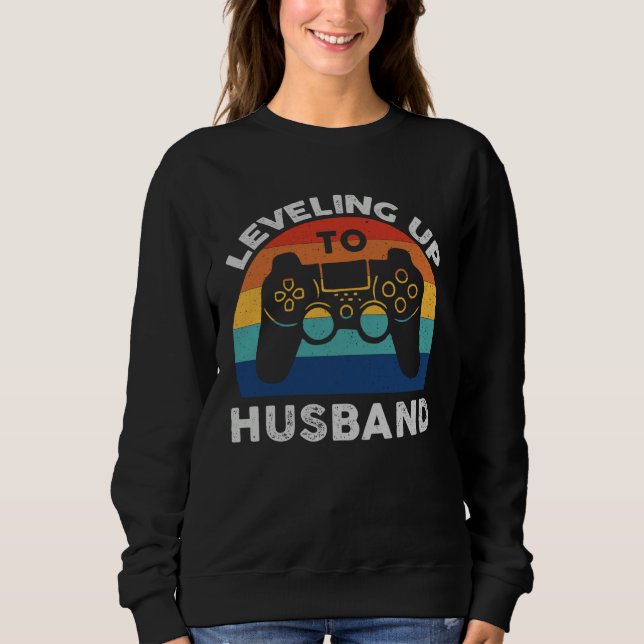 Sweatshirt Gamer Engagement  Leveling Up To Husband Vintage (Devant)