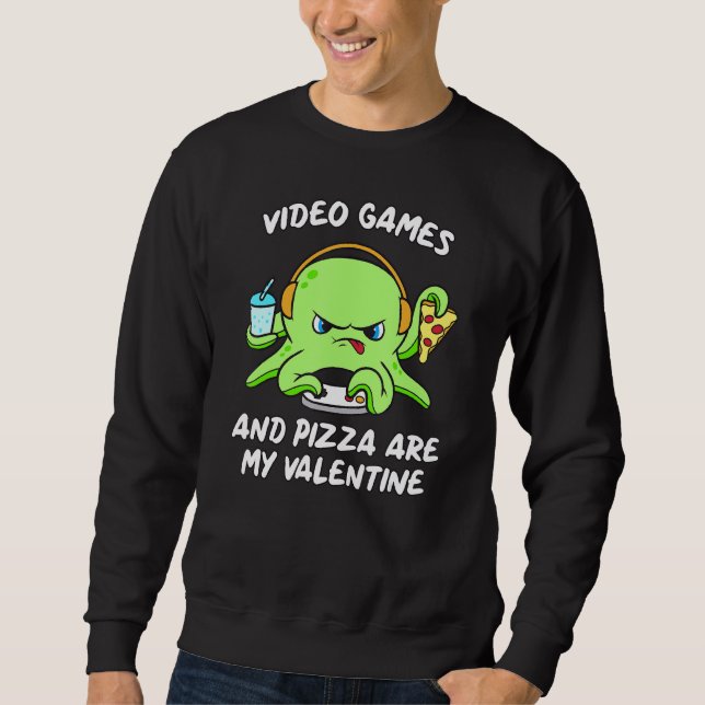 Sweatshirt Gamer Octopus Jeu Pizza Funny Jeux Vidéos Valen (Devant)