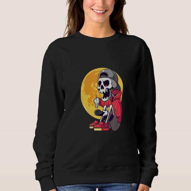 Sweatshirt Gamer Skeleton Blood Moon Happy Halloween Day (Devant)